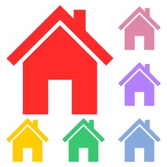 Collection of house icons with set of colors