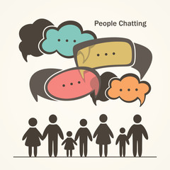 People with colorful dialog speech bubbles.