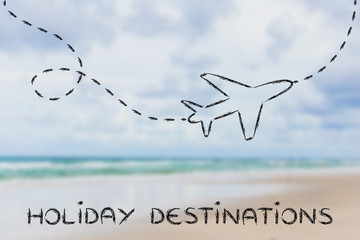 airplane and blurred beach background, holiday destination