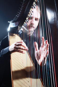 Harp player. Classical musician harpist