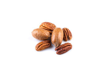 Few pecan nuts isolated on white