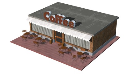 3d coffee shop restaurant or cafe building isolated 