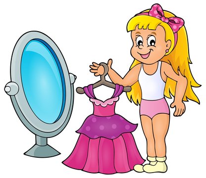 girl with pink dress and mirror clip art preview