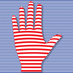Fototapeta premium Striped hand on striped background