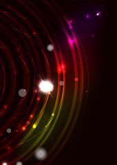 Abstract color glowing lines in dark space with stars and light
