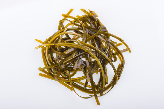 Seaweed pile close up macro isolated on white background