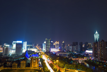 Fototapeta na wymiar illuminated skyline and cityscape