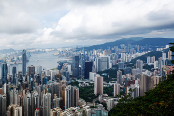 high angle view of skyline and cityscape of hong kong