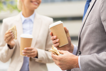 close up of business couple at coffee break