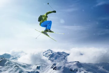 Foto auf Acrylglas Skifahrer springt © lassedesignen