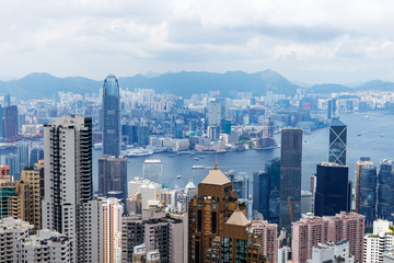 Fototapeta na wymiar high angle view of skyline and cityscape of hong kong