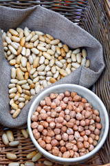 Dry legumes, beans and chickpeas
