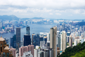 Fototapeta premium high angle view of skyline and cityscape of hong kong