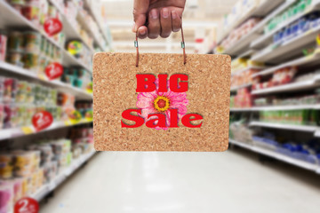 hand hold   brown cork board  information BIG SALE in the superm