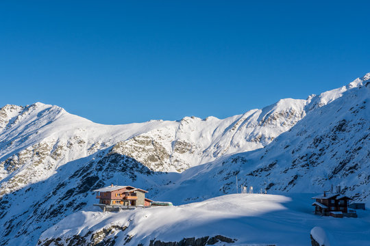 Mountain rescue hut at Balea Lake in Fagarasi Mountains, Romania