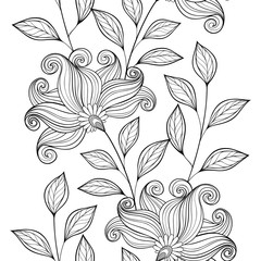 Vector Seamless Monochrome Floral Pattern