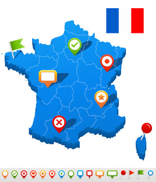 France map and navigation icons - Illustration.
