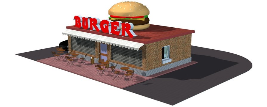 3d fast food Burger restaurant building isolated 