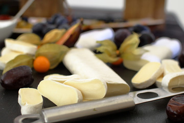Fototapeta na wymiar set of ingredients: cheese, olives, berries, sauces, snacks