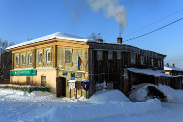 A wooden public building . Visim village, Sverdlovsk region, Russia © balakate