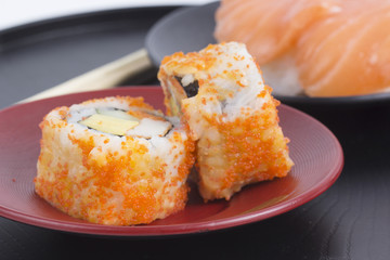 California Roll Maki and Sushi Salmon background