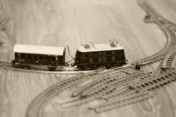 Vintage toy railway and locomotive
