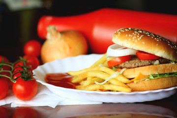 background hamburger tomato onion ketchup paper