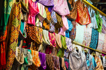 Show-window with multi-colored fabrics on the Grand Bazar in Istanbul