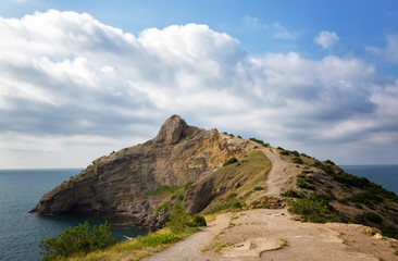 Beautiful view of the cape Kapchik in the sunny summer day, natural lighting, the Crimea