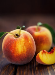 Fresh Peaches on Wooden Table