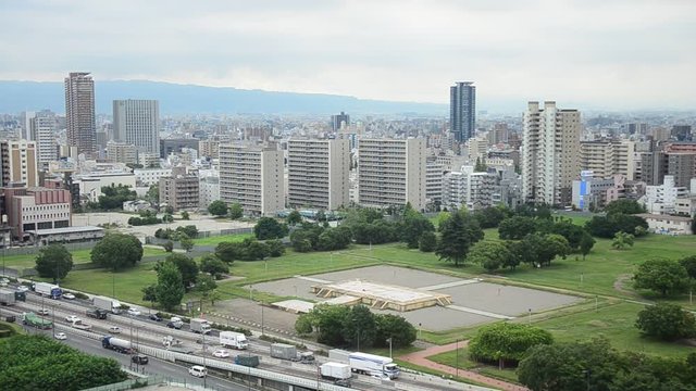Aerial view of traffic road at Osaka, Japan