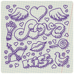 Hand drawn happy valentine`s day sketches