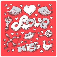 Hand drawn happy valentine`s day doodles