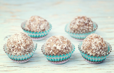 Handmade moroccan coconut snow balls on wood