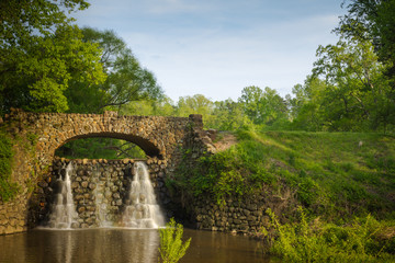 Stone Bridge and Waterfall in Reynolda Gardens