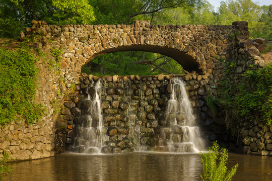 Stone Bridge and Waterfall in Reynolda Gardens