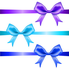 Bows. Blue glossy ribbons.