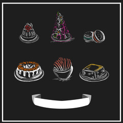 Sweet menu chalked on a blackboard. Vector design