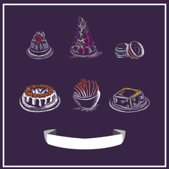 Sweet menu chalked on a blackboard. Vector design