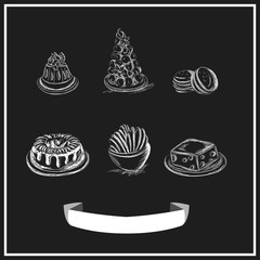 Sweet menu chalked on a blackboard. Vector design