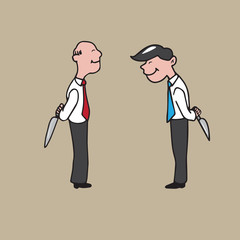 Businessman hold knife behide
