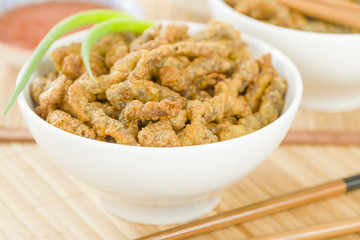 Crispy Beef - Oriental battered and deep-fried beef with sweet chilli and soya sauce.