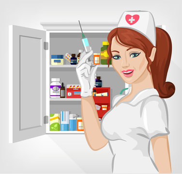 Vector nurse with medicine flat illustration