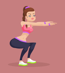 Fototapeta premium Girl doing squats. Vector flat illustration