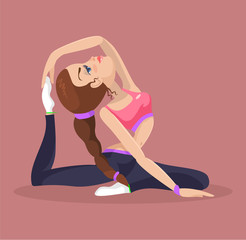 Woman doing yoga. Vector flat illustration