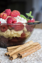 Rice pudding with raspberries