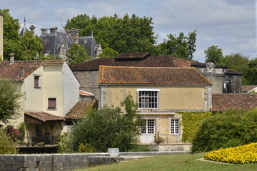 Petites maisons coquettes et les toits du château St-Marial de Jarnac-sur-Charente