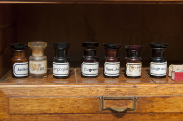 Old stomatology medical vintage bottles