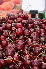 Ein Berg frisch gepflückter, köstlicher Sauerkirschen