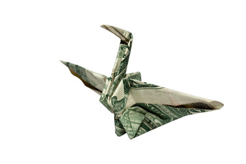 origami crane from a money note